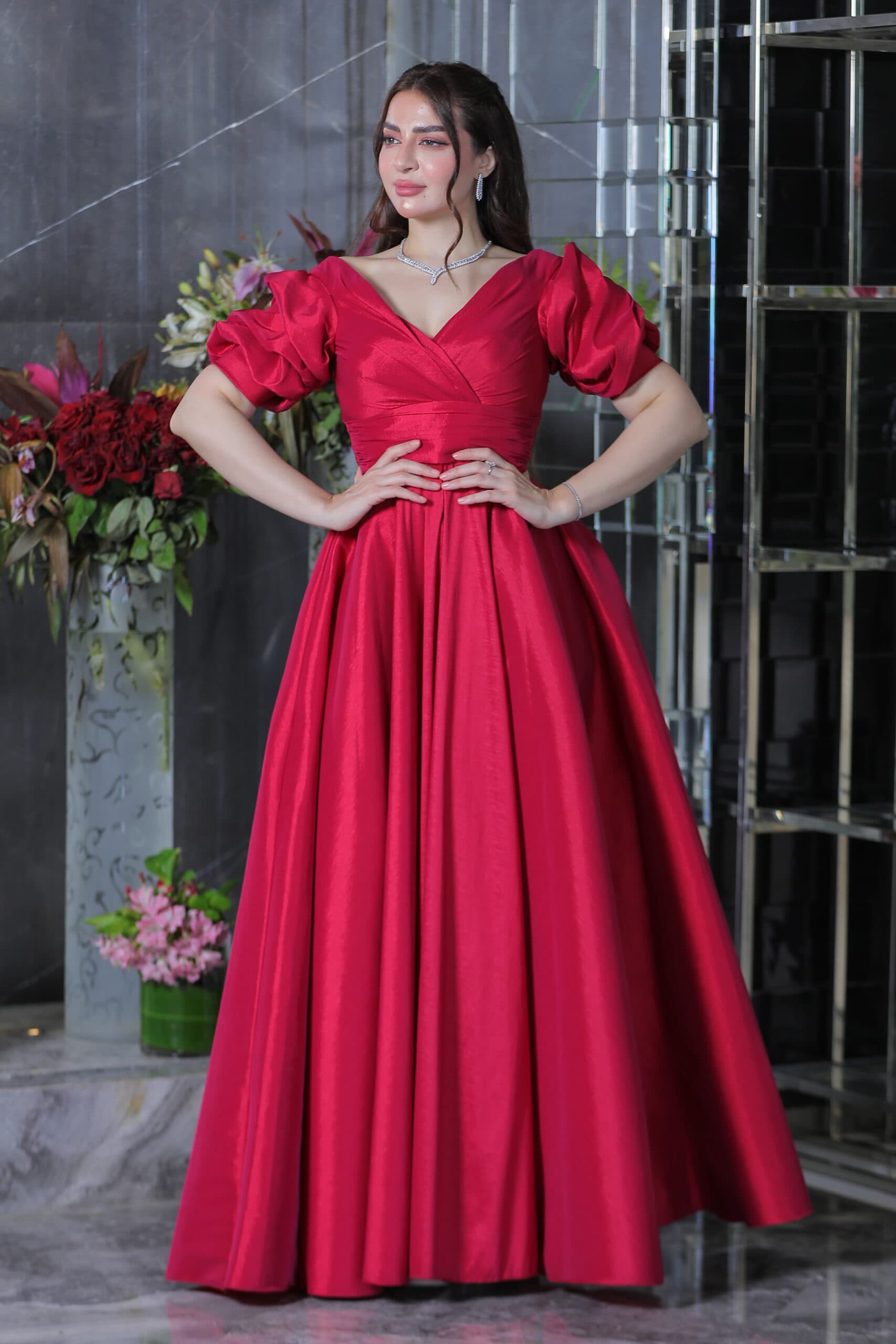 فستان سهره طويل باكمام بف