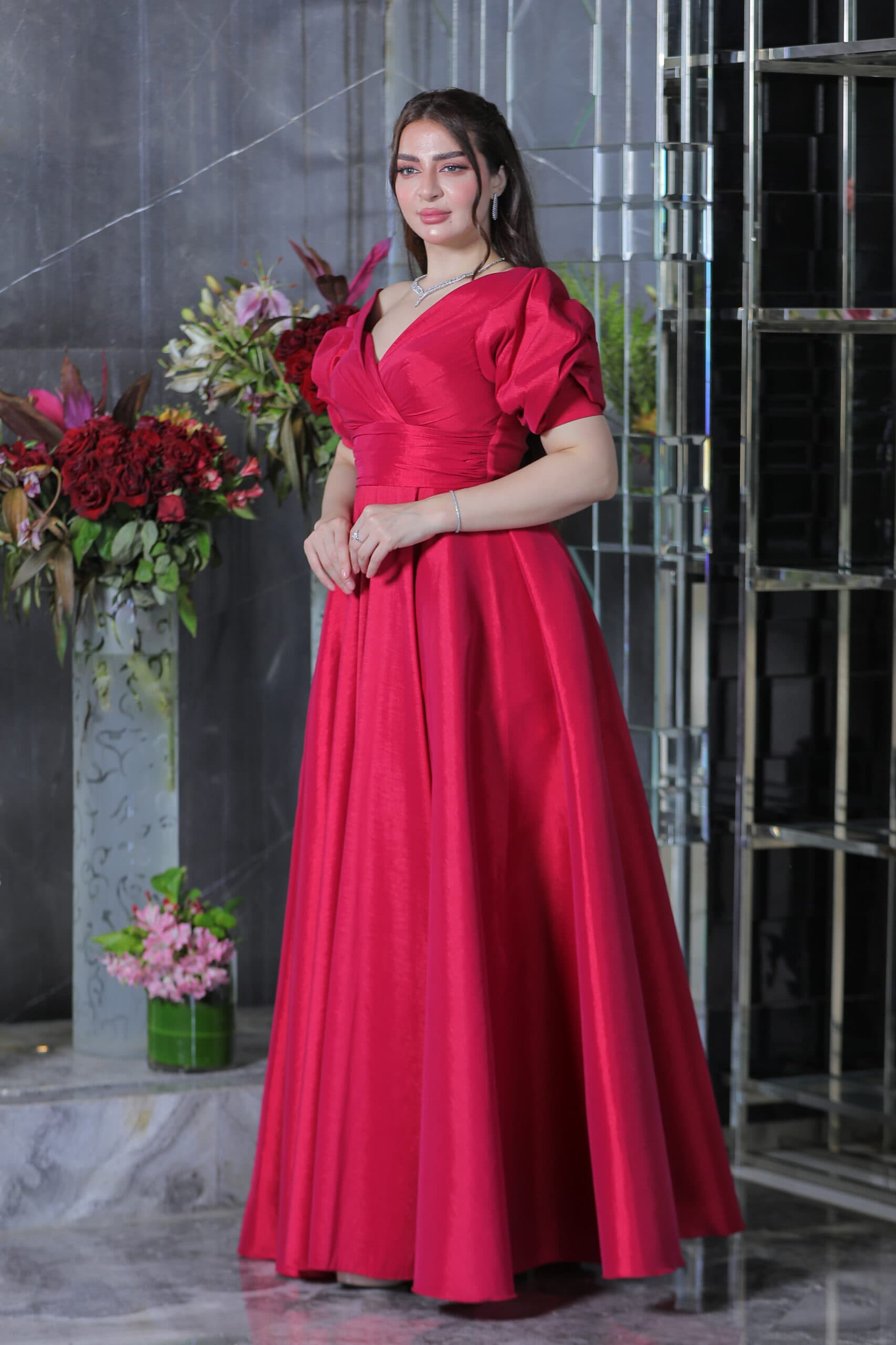 فستان سهره طويل باكمام بف