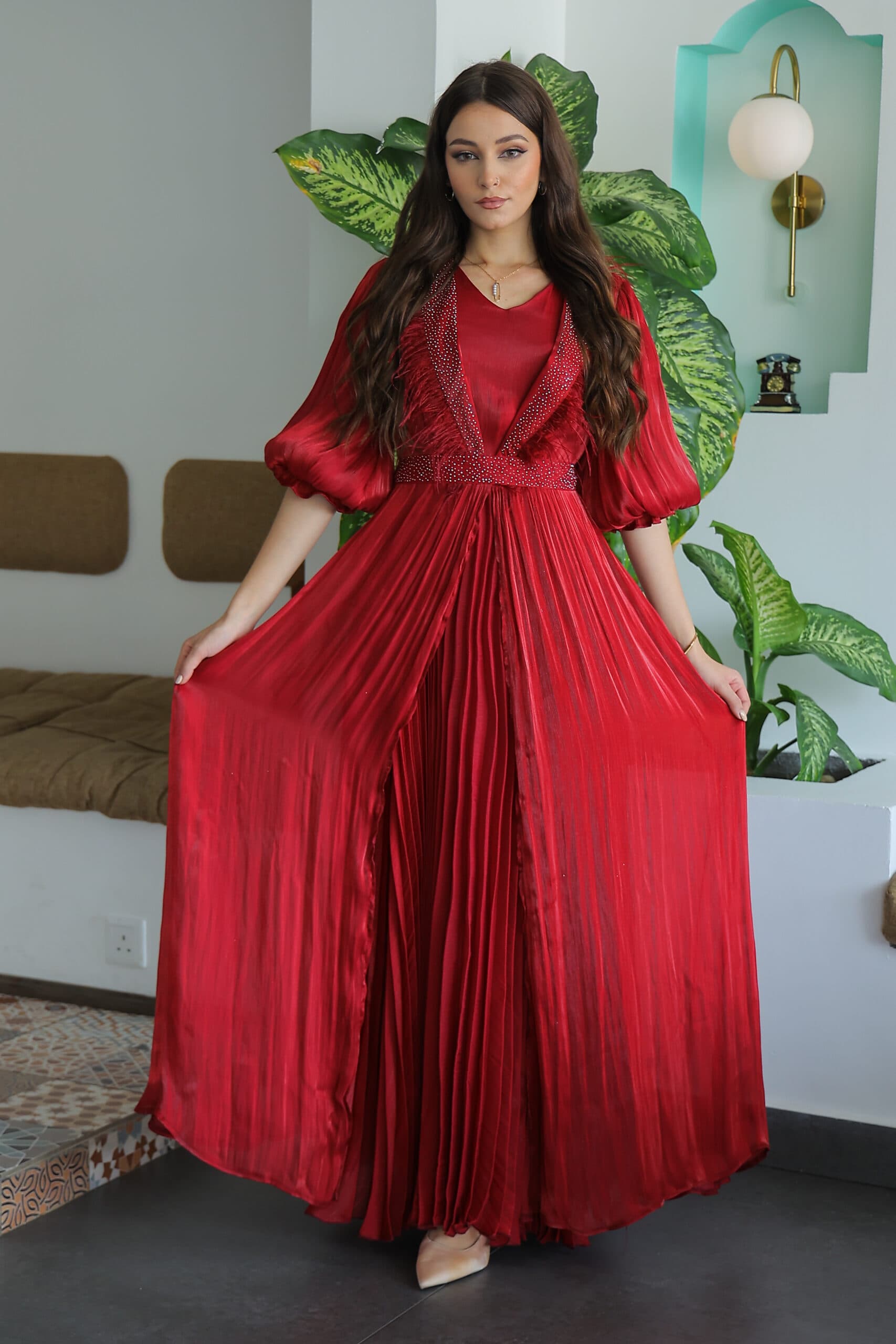 فستان سهرة بريش ع الاكتاف